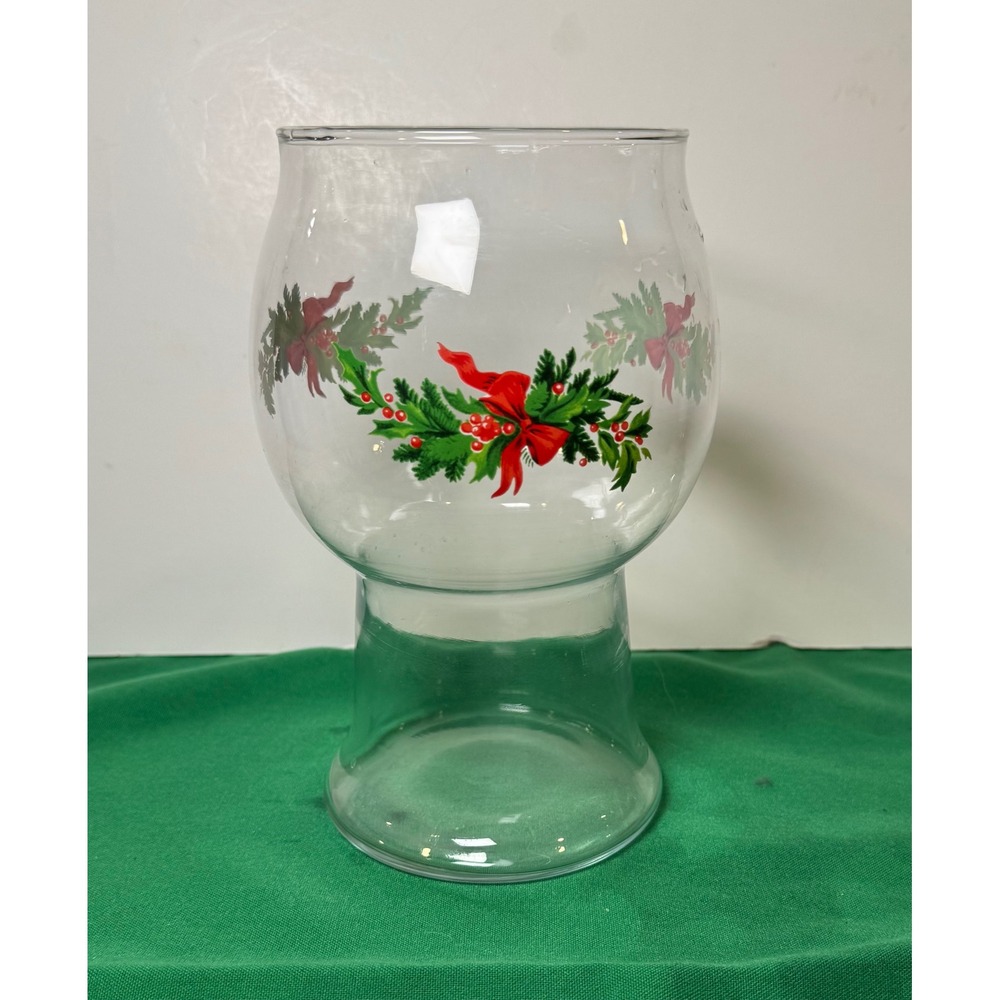 Pfaltzgraff Christmas Heritage Floating Candle Holder Glass Holly Ribbon Design - Picture 2 of 6